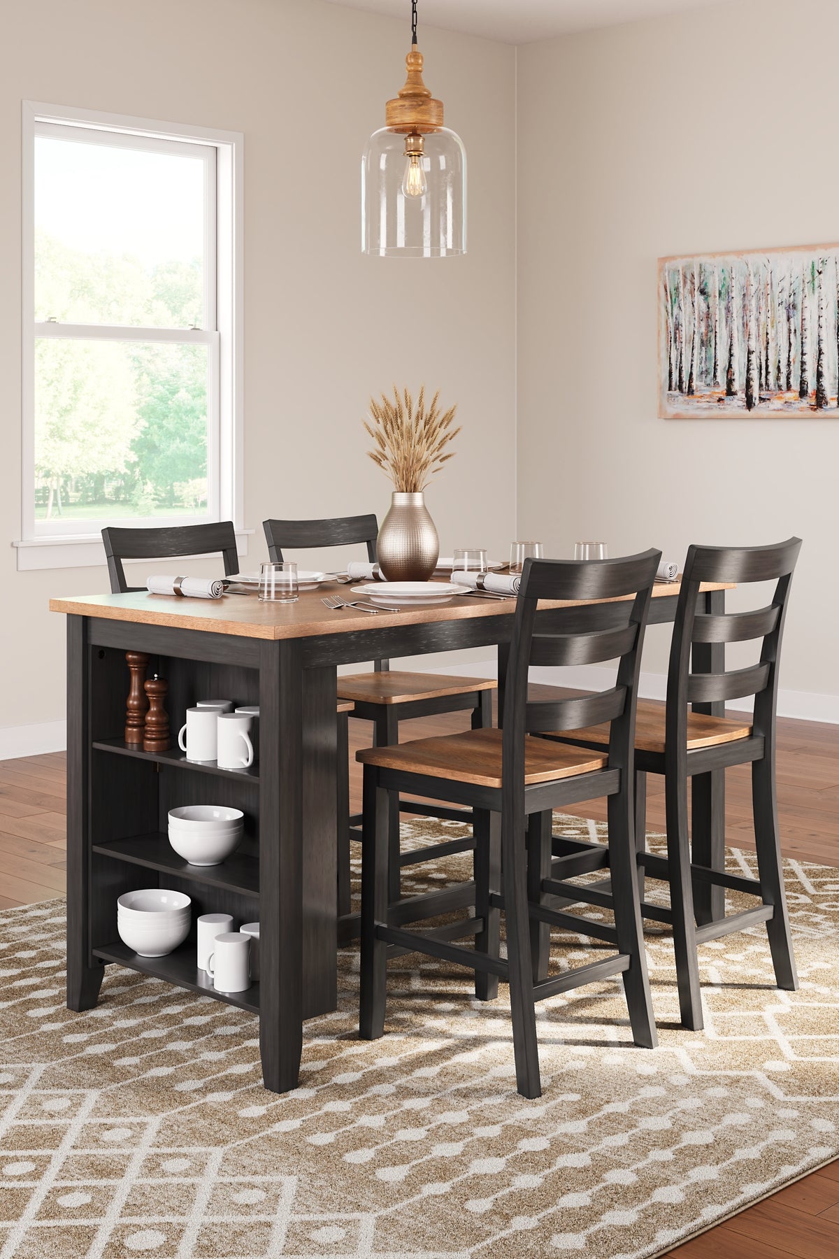 Gesthaven Counter Height Dining Table and 4 Barstools