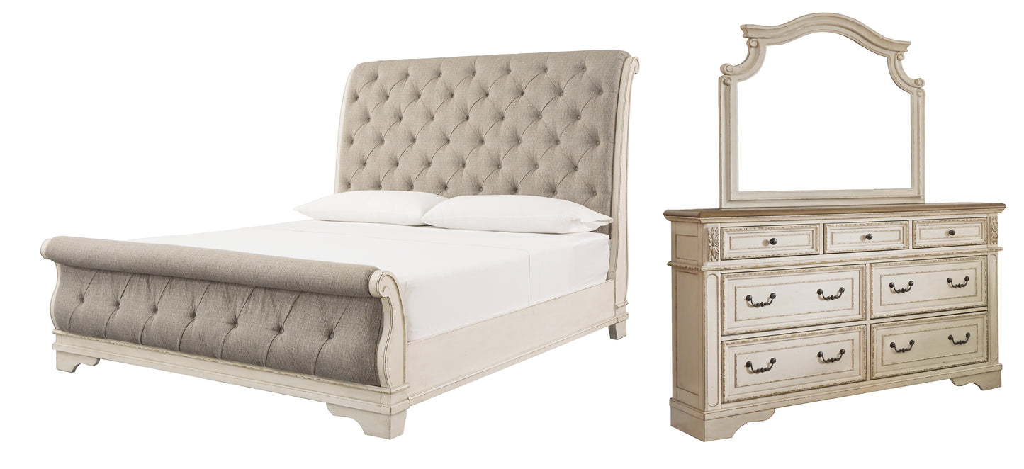 Realyn Sleigh Bed With Mirrored Dresser