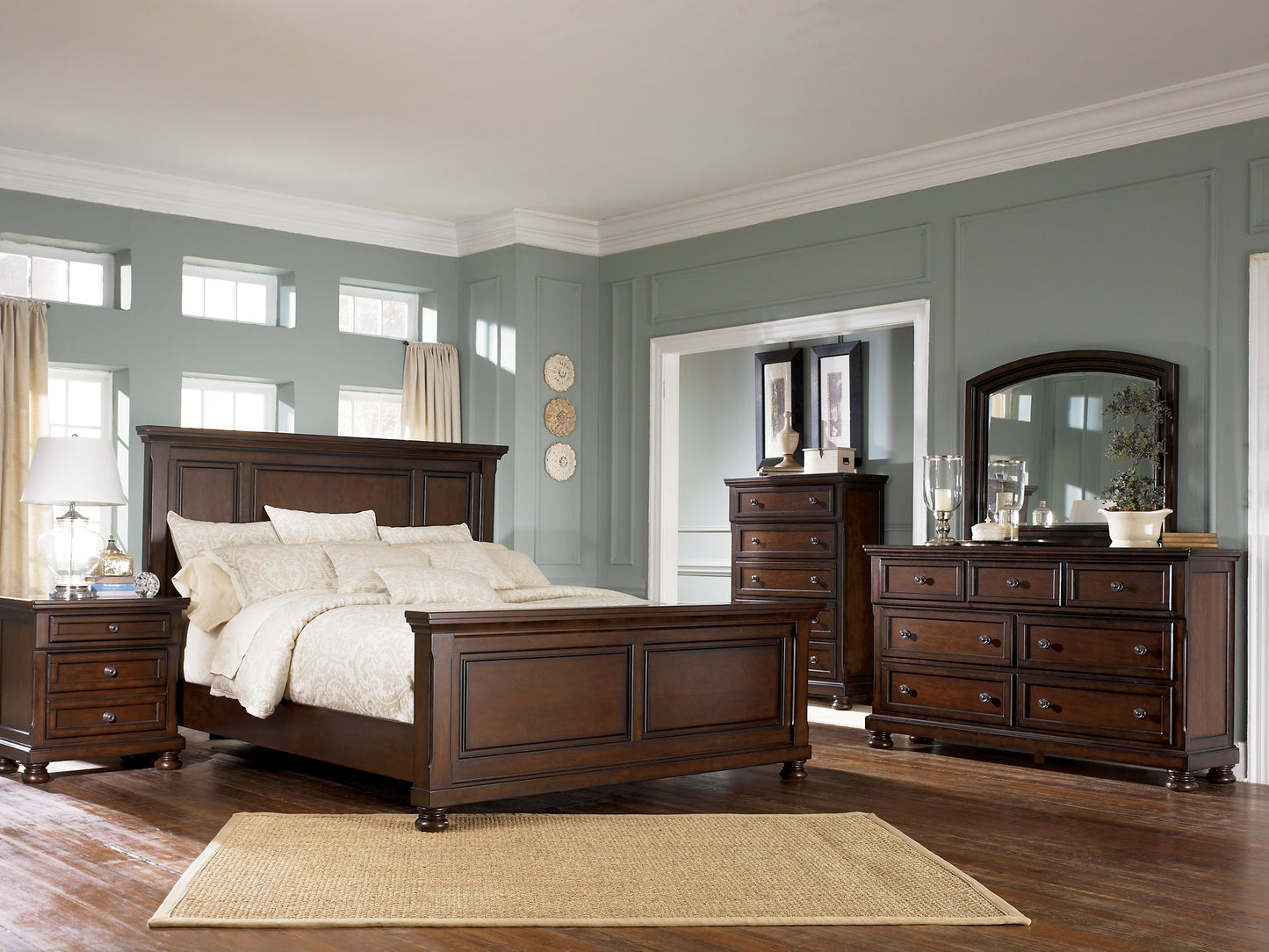 Porter Panel Bed With Mirrored Dresser And Chest