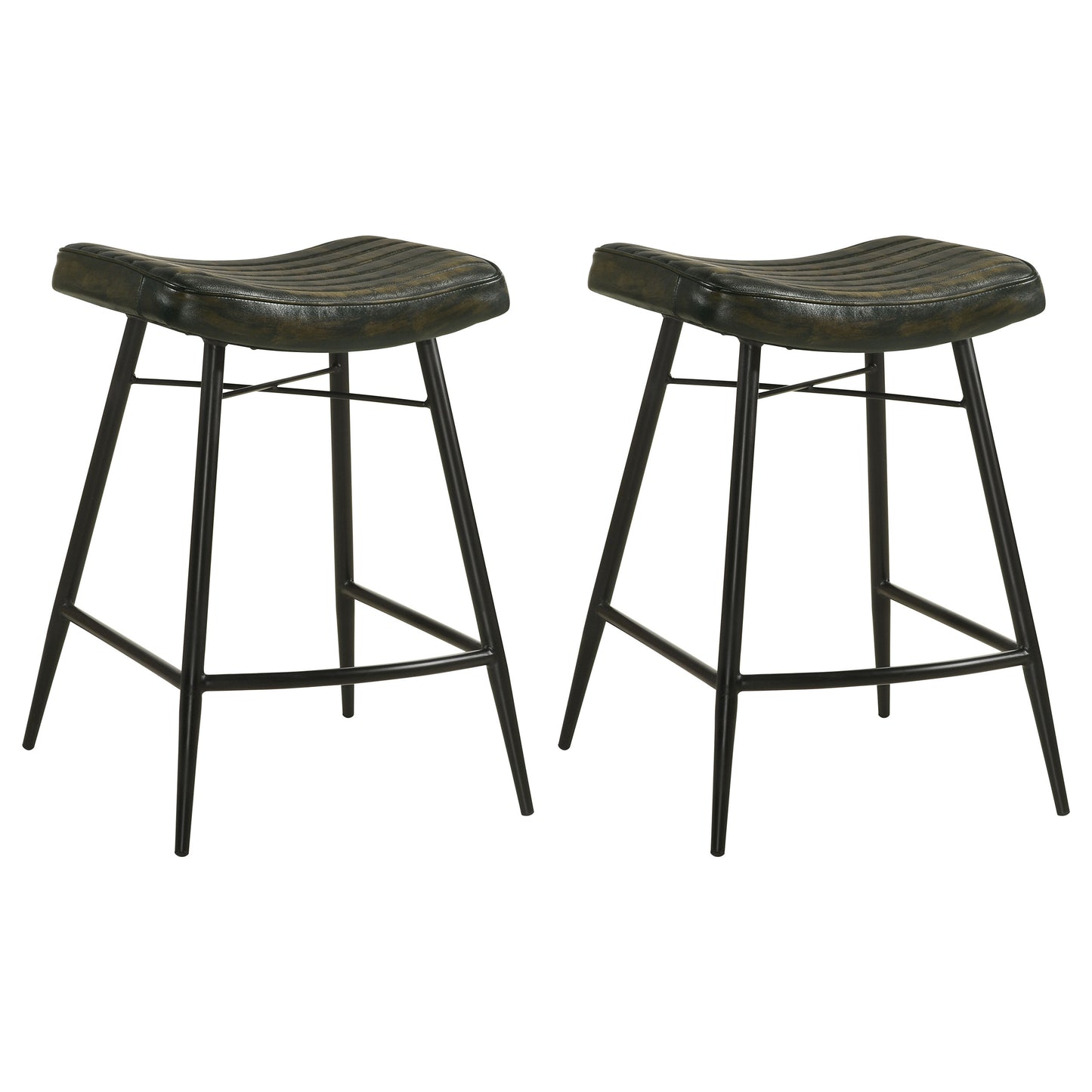 Bayu Leather Upholstered Saddle Seat Backless Counter Height Stool Antique Espresso and Black (Set of 2)