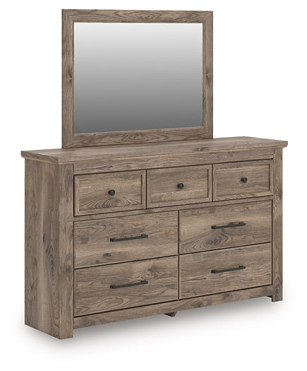 Rusticott Queen Panel Bed with Mirrored Dresser and Nightstand