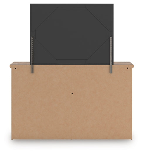 Rusticott Queen Poster Bed with Mirrored Dresser