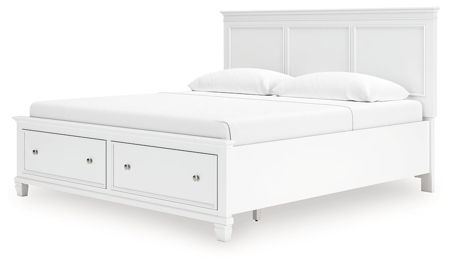 Fortman King Panel Storage Bed with Mirrored Dresser and Nightstand