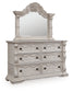 Bruchandi King Upholstered Panel Bed with Mirrored Dresser and Nightstand