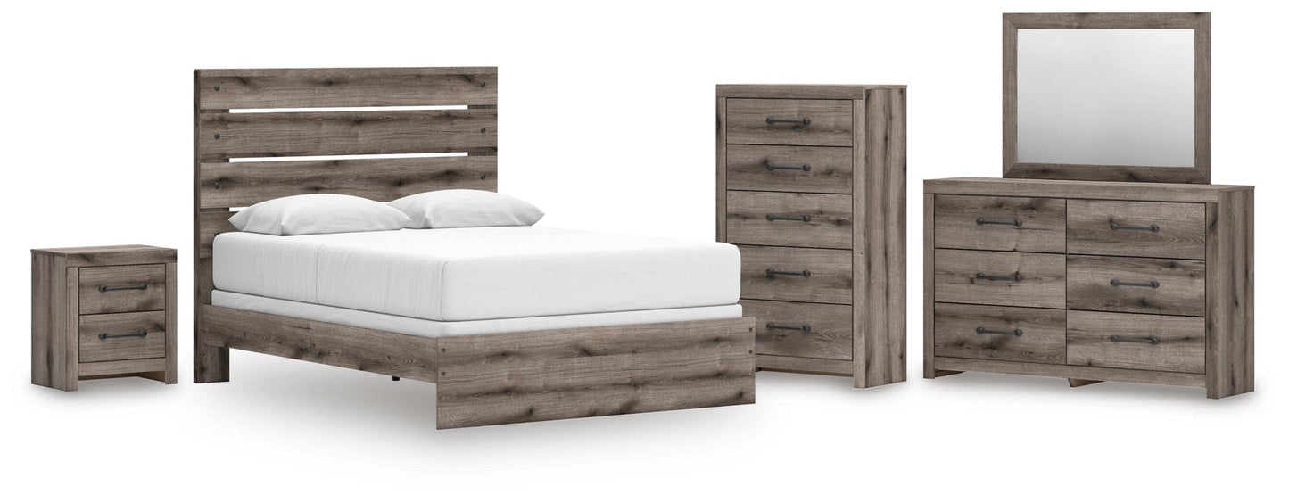Graystorm Queen Panel Bed, Dresser, Mirror, Chest and Nightstand
