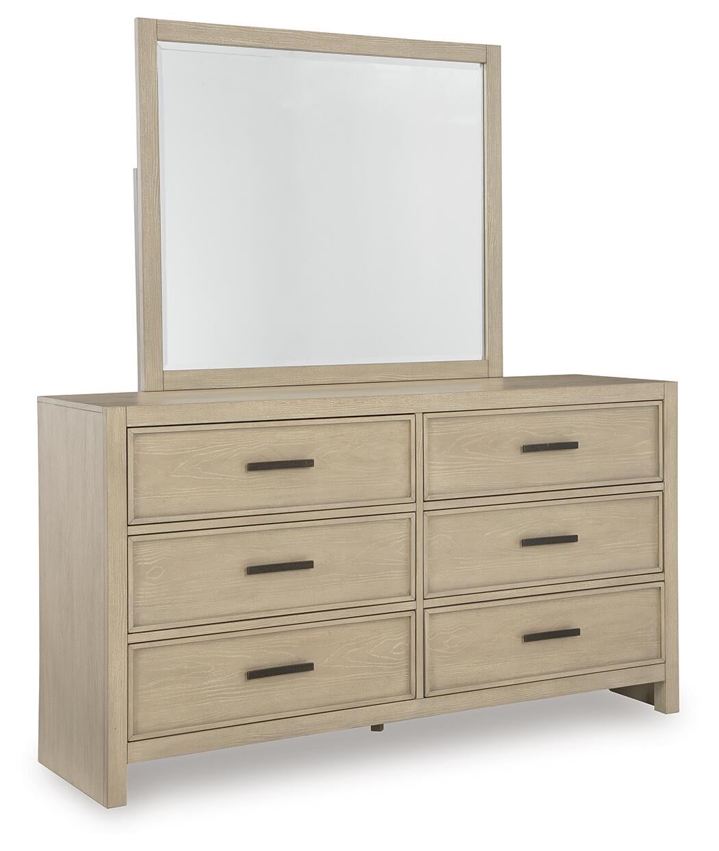 Calmoro California King Bookcase Bed with Mirrored Dresser and Nightstand