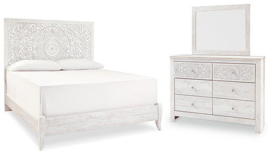 Paxberry King Panel Bed with Mirrored Dresser