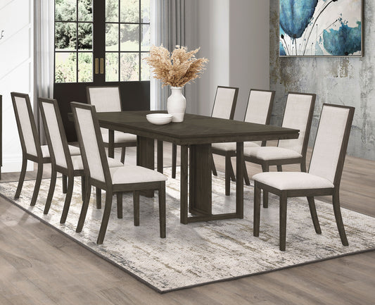 Kelly 9-piece Rectangular Dining Table Set Beige and Dark Grey