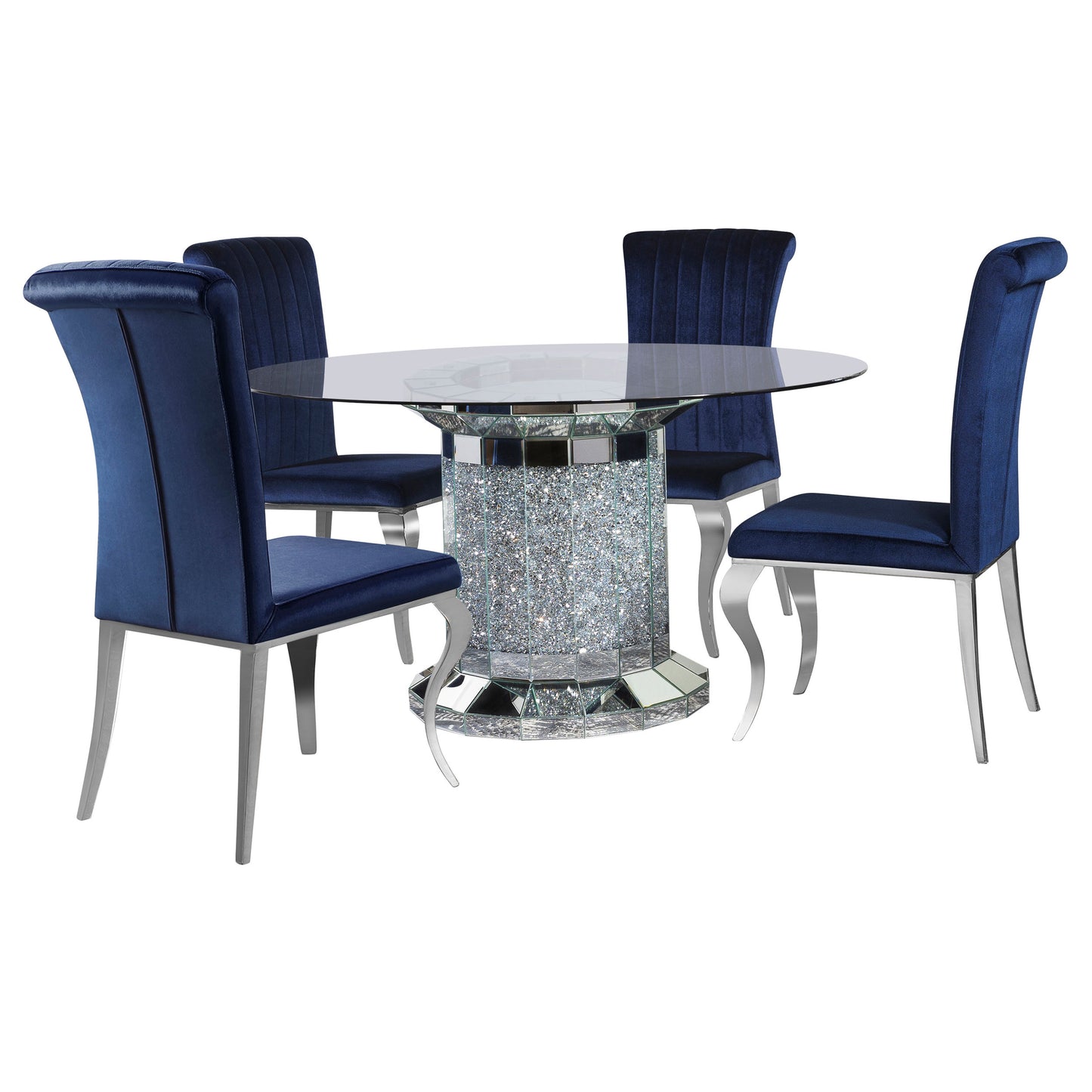 Ellie 5-piece Cylinder Pedestal Dining Room Set Mirror and Ink Blue