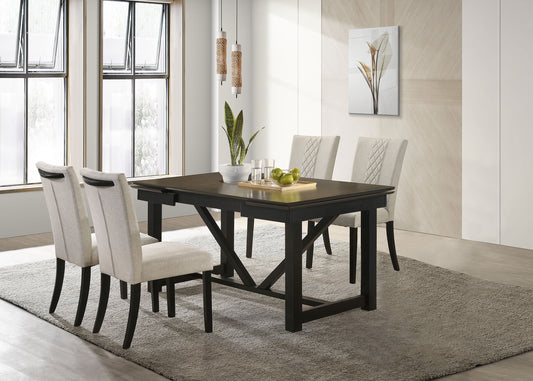 Malia 5-piece Rectangular Dining Table Set with Refractory Extension Leaf Beige and Black