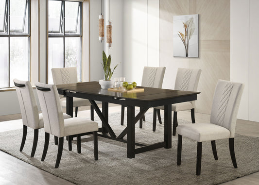 Malia 7-piece Rectangular Dining Table Set with Refractory Extension Leaf Beige and Black