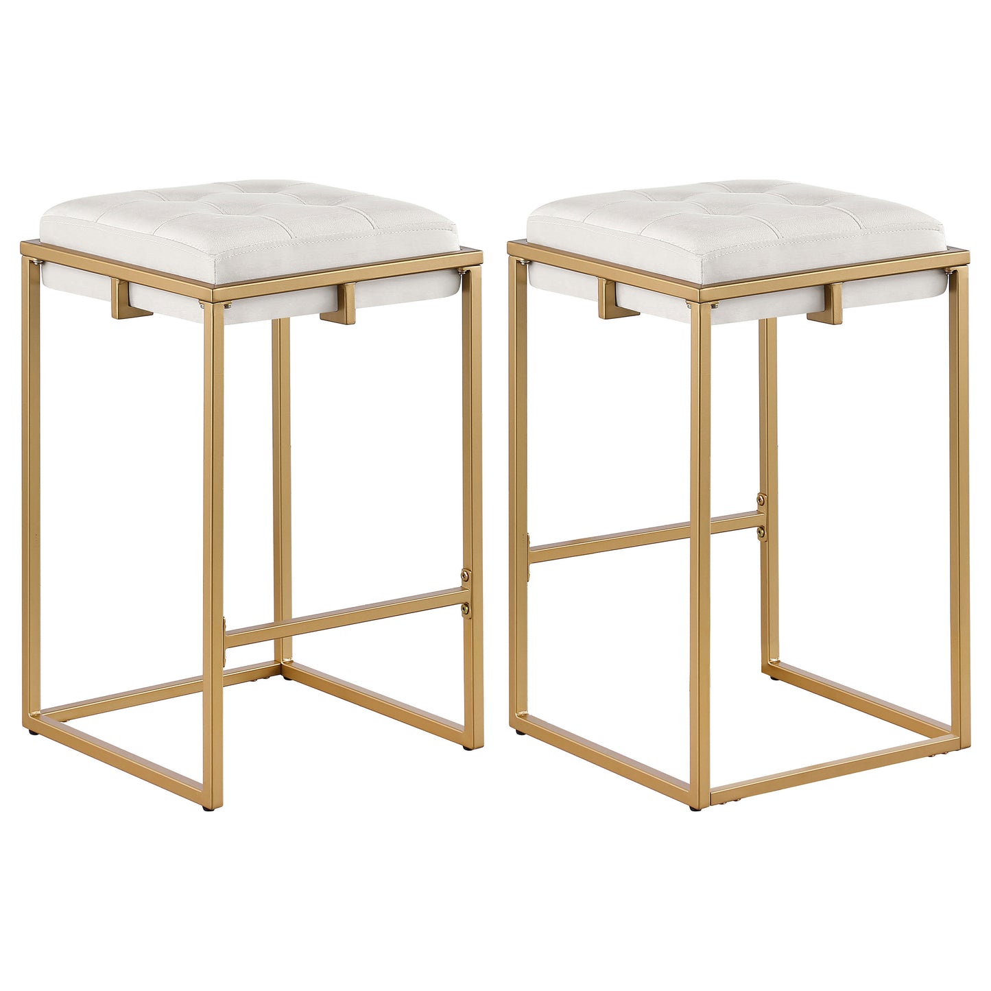 Nadia Square Padded Seat Counter Height Stool (Set of 2) Beige and Gold