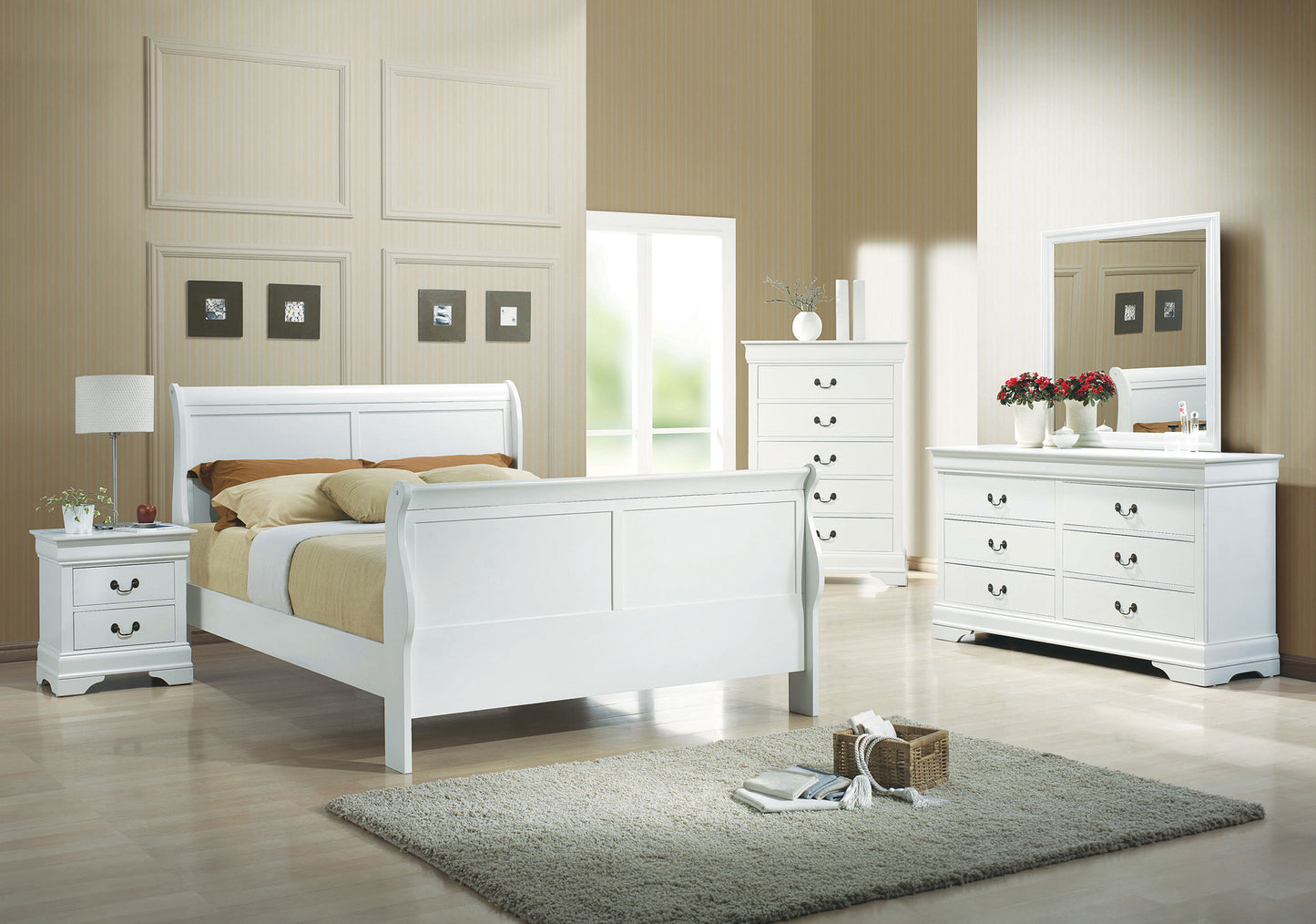 Louis Philippe Wood Full Sleigh Bed White