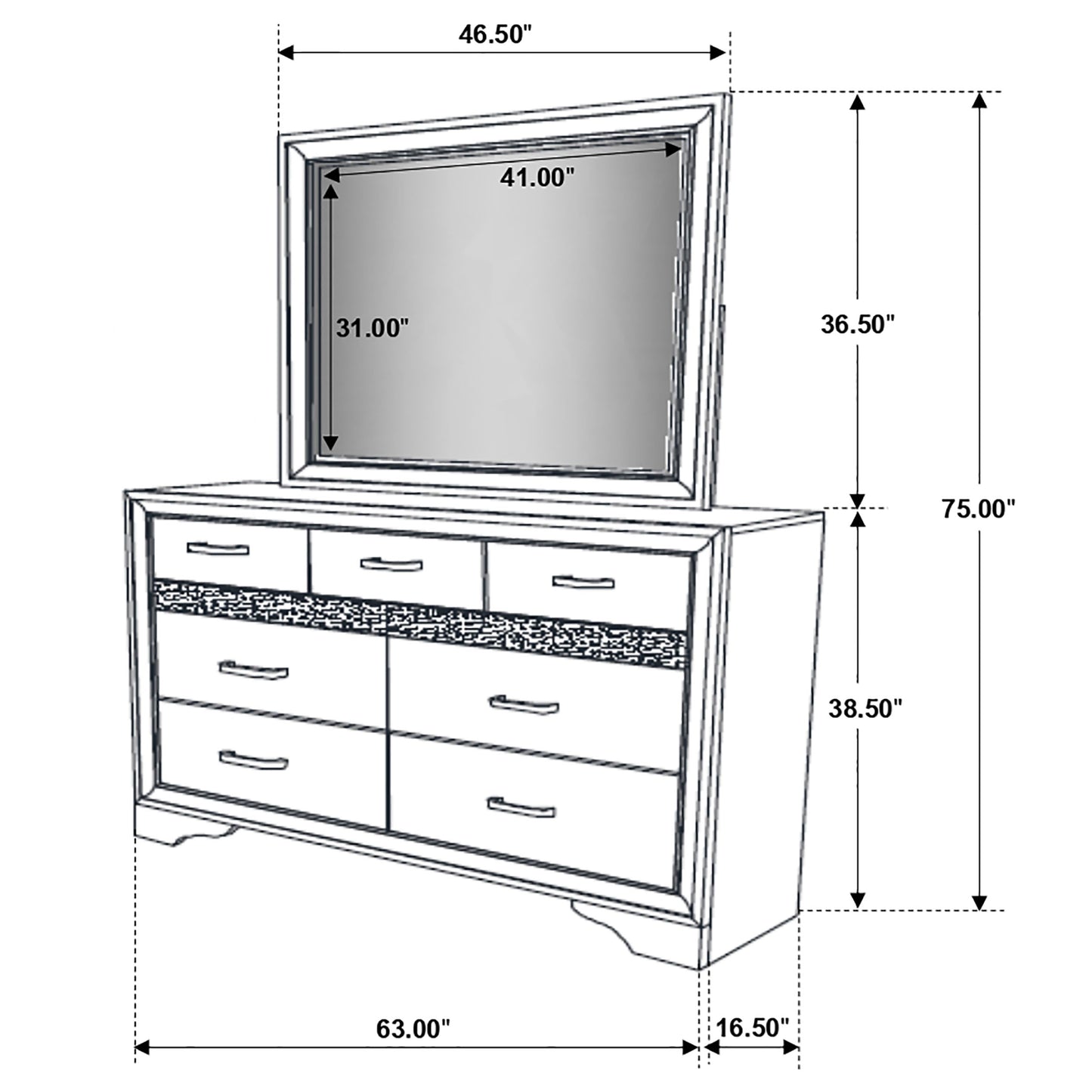 Miranda 7-drawer Dresser with Mirror Black and Rhinestone