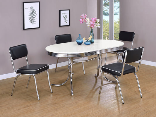 Retro 5-piece Oval Dining Set Glossy White and Black