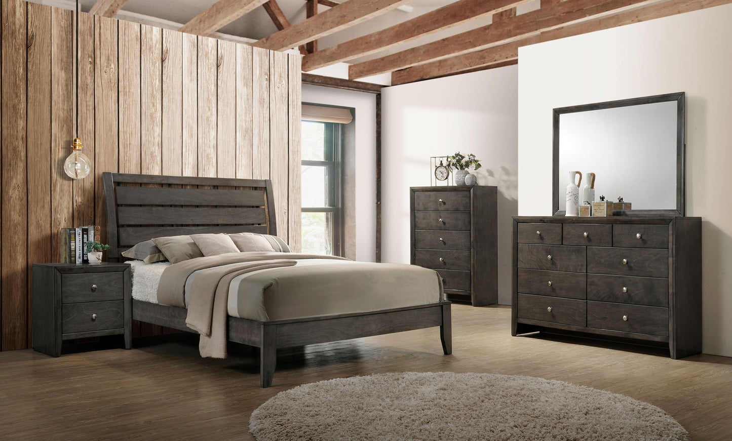 Serenity Wood Queen Panel Bed Mod Grey