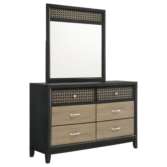 Valencia 6-drawer Dresser with Mirror Light Brown and Black