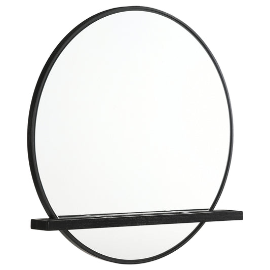 Arini Round Dresser Mirror with Shelf Black
