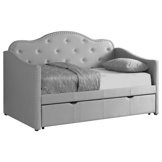 Elmore Upholstered Twin Daybed with Trundle Pearlescent Grey