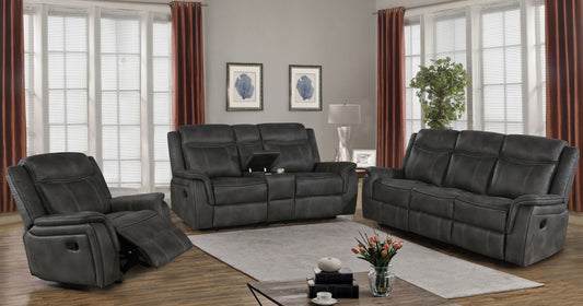 Lawrence 3-piece Upholstered Reclining Sofa Set Charcoal