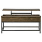 Byers Black Coffee Table with Hidden Storage Brown Oak and Sandy Black