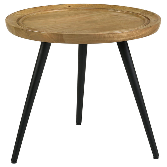 Zoe Round Mango Wood Side End Table Natural and Black