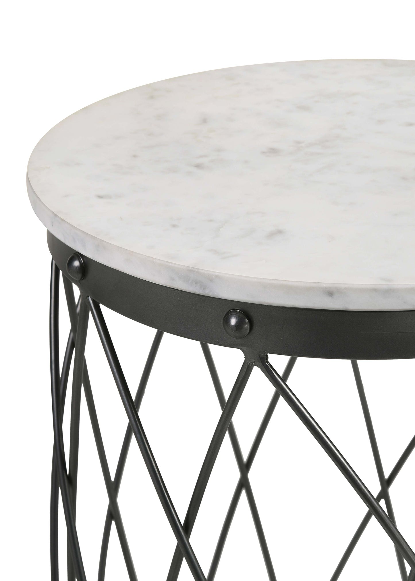 Tereza Round Accent Table with Marble Top White and Black