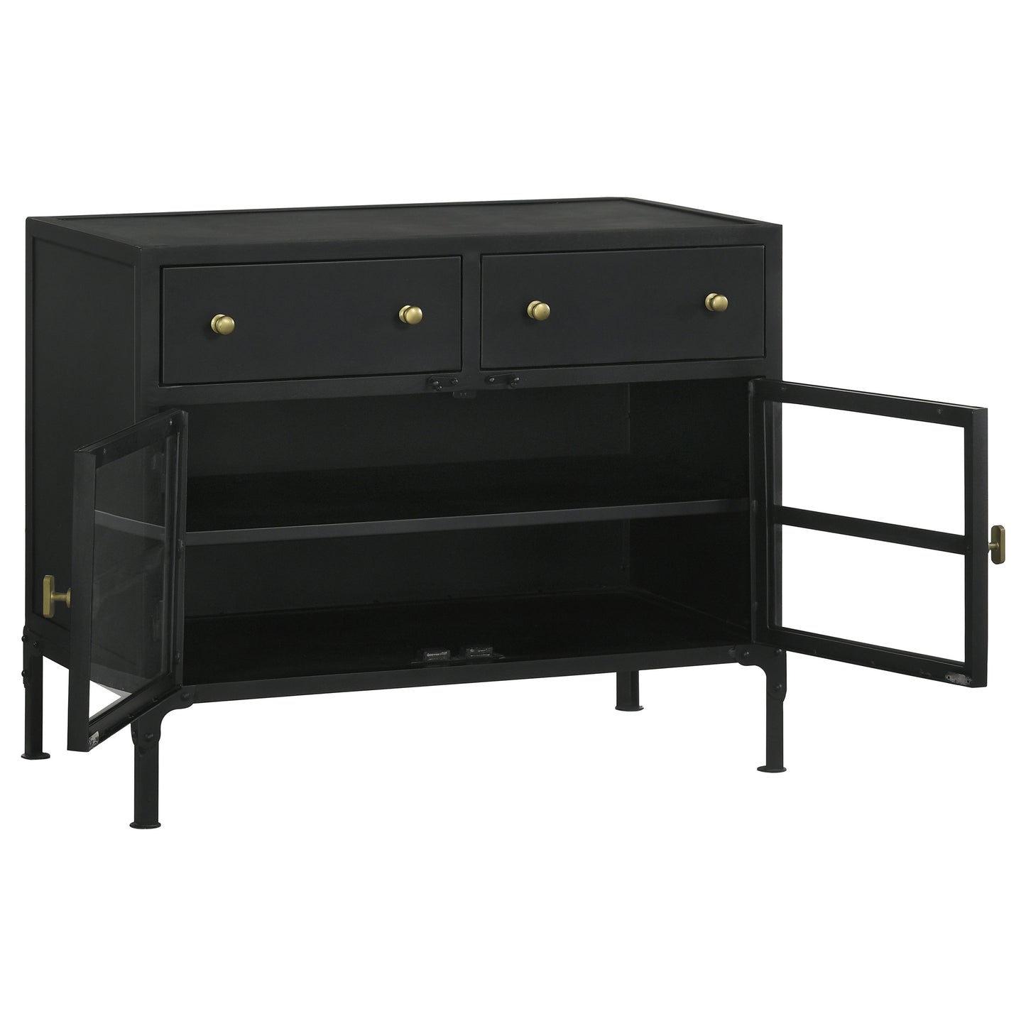 Sadler 2-drawer Accent Cabinet with Glass Doors Black